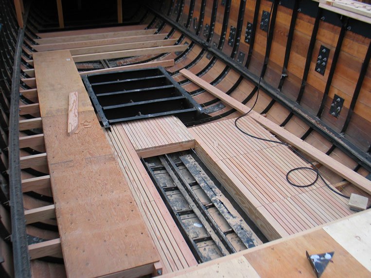 New deck planking during the meticulous restoration at Port Cunnington and Dorset